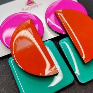 Handmade Colorblock Earrings, Post Back, One Of A kind! NTW